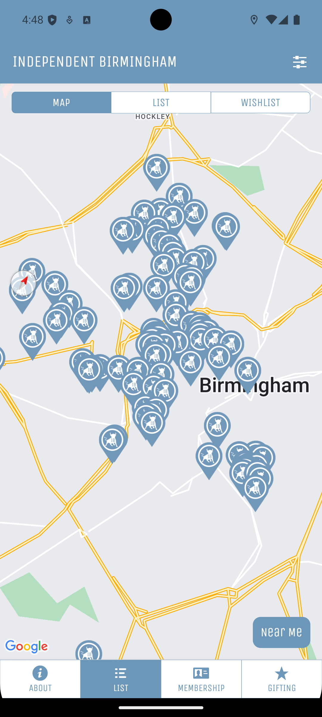 Screenshot of the Independent Birmingham app showing the map